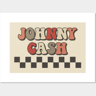 Johnny Cash Checkered Retro Groovy Style Posters and Art